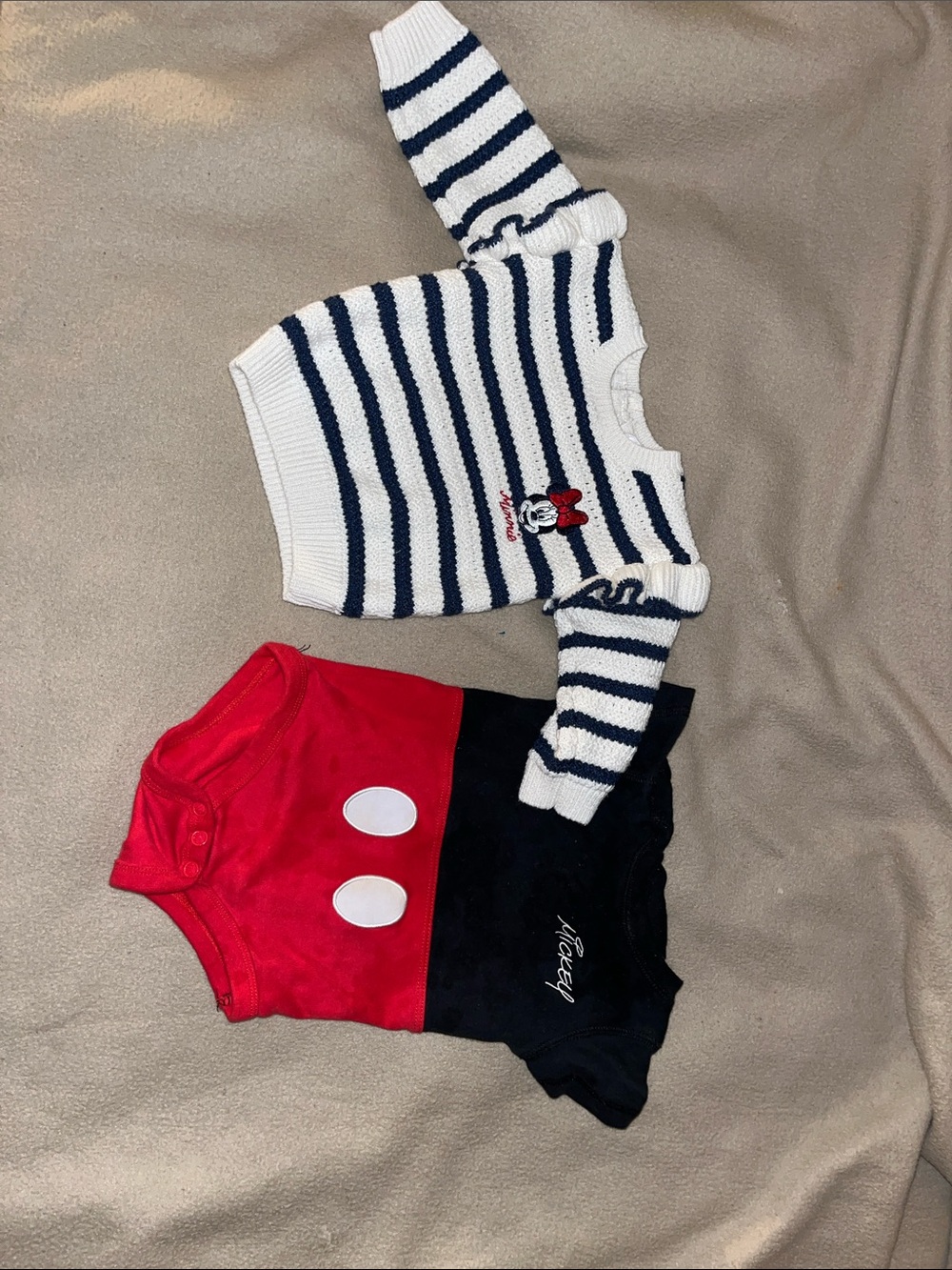 Disney Red Black White Mickey Mouse Baby Top & Striped Sweater Set